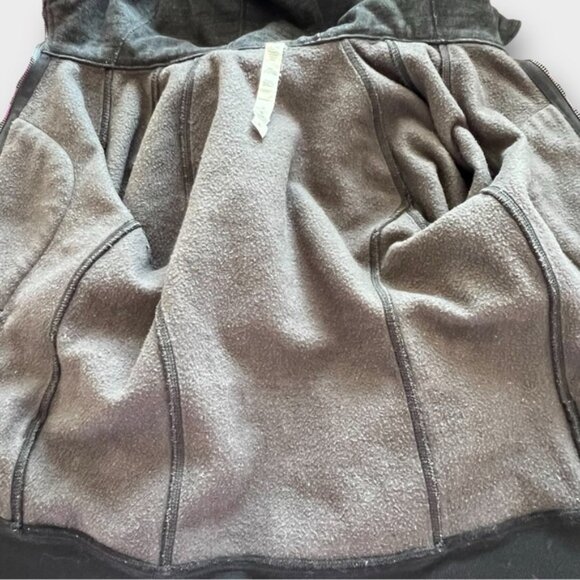 LULULEMON Scuba Hoodie Heathered Grey Black Fleece Lined Thumbholes Size 4 - Picture 7 of 9